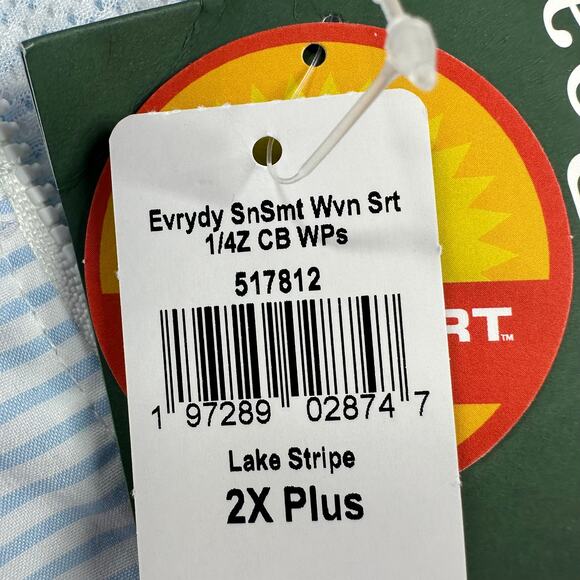 LL Bean Pullover Womens 2X Blue Everyday SunSmart Woven Lake Stripe 1/4 Zip New - Picture 5 of 10